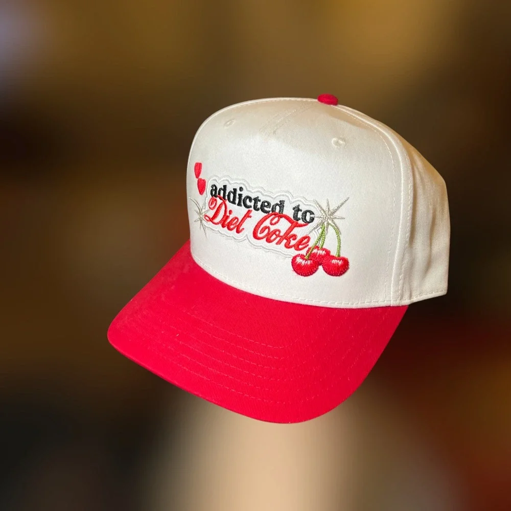 Addicted To Diet Coke Trucker Hat Cherry Hearts Snapback Otto Cap White Red OSFM